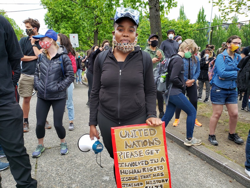 caption: Angelica Campbell was a leading voice in the protests leading up to the formation of the CHOP. June 2nd, 2020.