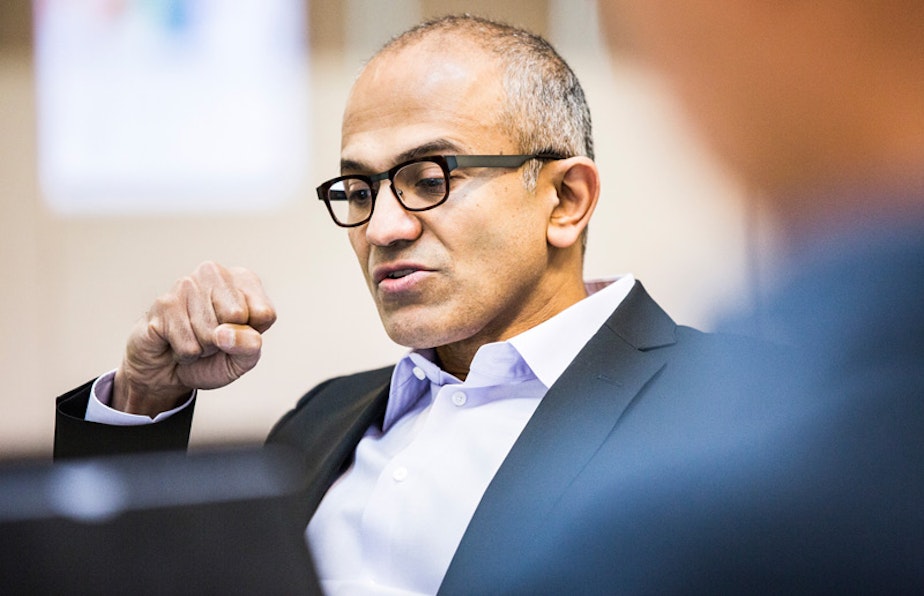 caption: Satya Nadella is Microsoft's third chief executive.