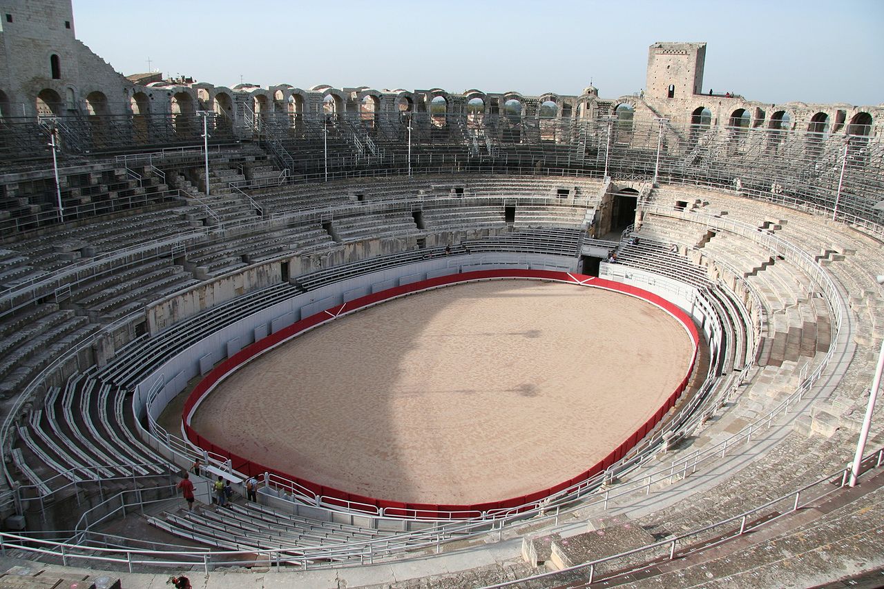 caption: The Roman amphitheater in Arles, France ...