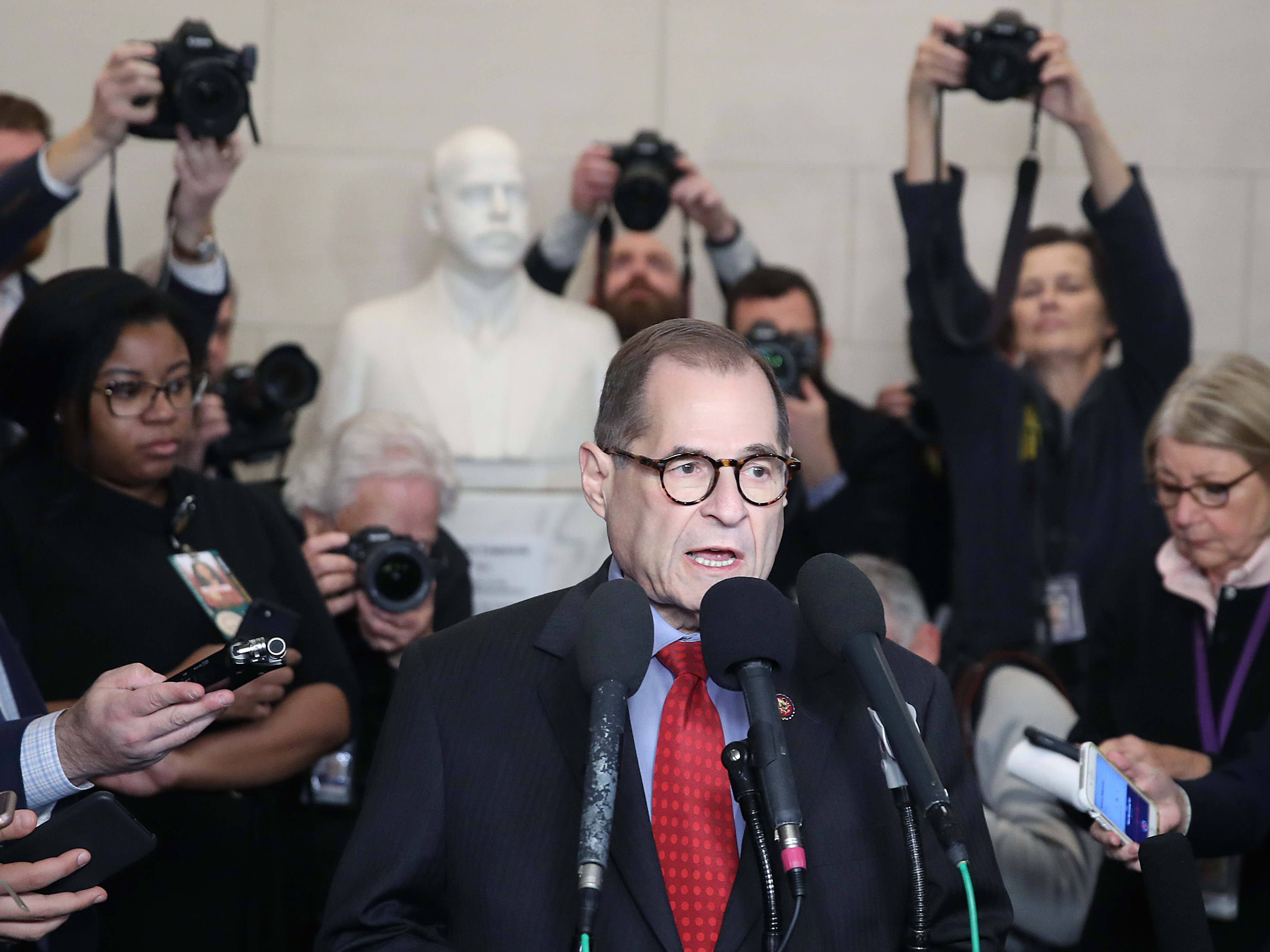 caption: House Judiciary Committee Chairman Jerry Nadler speaks to the media after the committee voted on the two articles of impeachment against President Trump on Dec. 13.