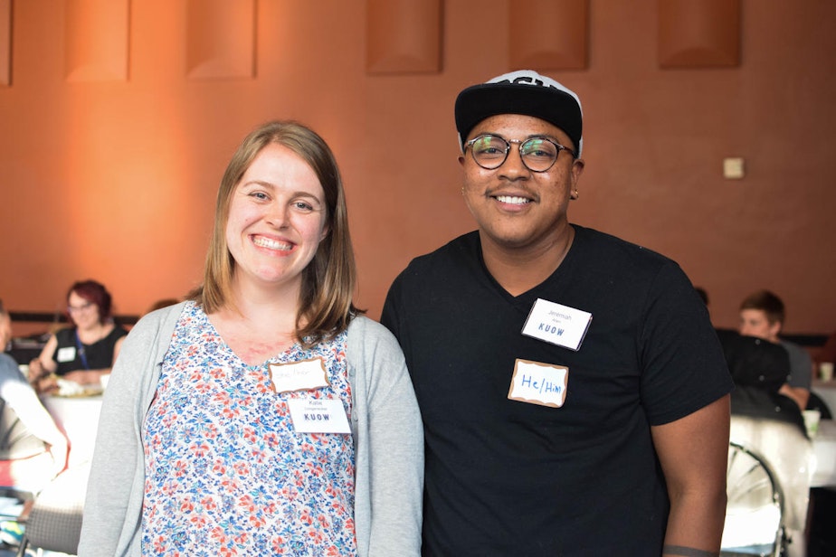 caption: Katie and Jeremiah at KUOW's Ask a Transgender Person event