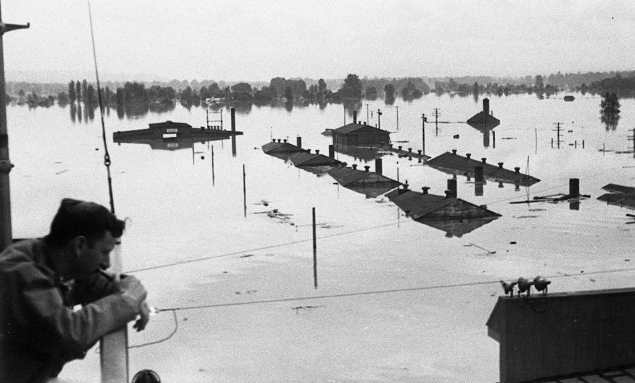 caption: On Memorial Day, May 30, 1948, a dike at Vanport, Ore., broke and the flood engulfed the nearby Portland Air National Guard Base.