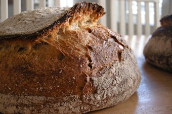 caption: A loaf of country sourdough bread.
