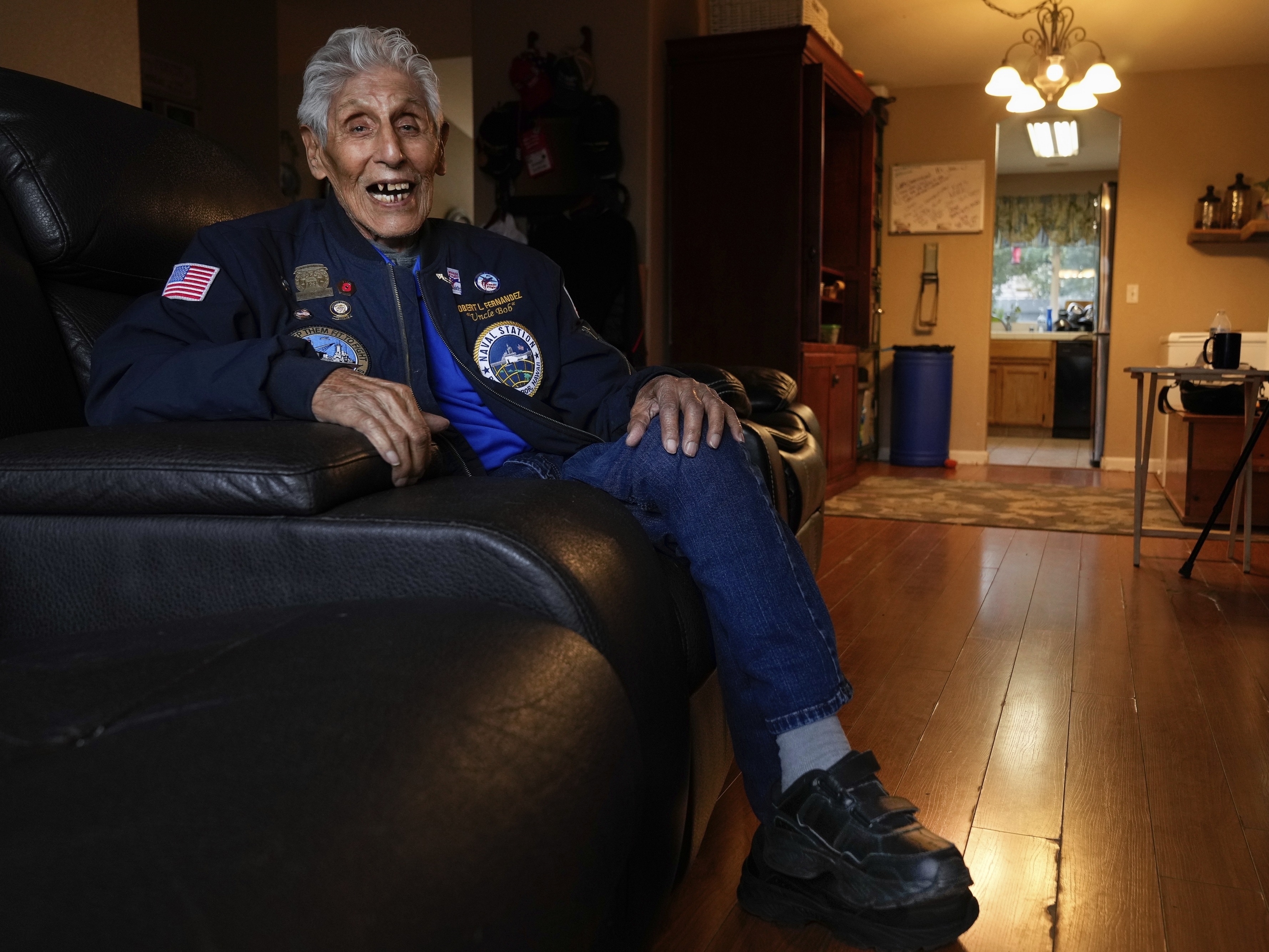 caption: Pearl Harbor Navy veteran Bob Fernandez is photographed at home in Lodi, Calif., on Nov. 19.