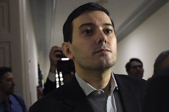 caption: Martin Shkreli leaves after appearance on Capitol Hill in Washington before the House Committee on Oversight and Reform Committee, Feb. 4, 2016.