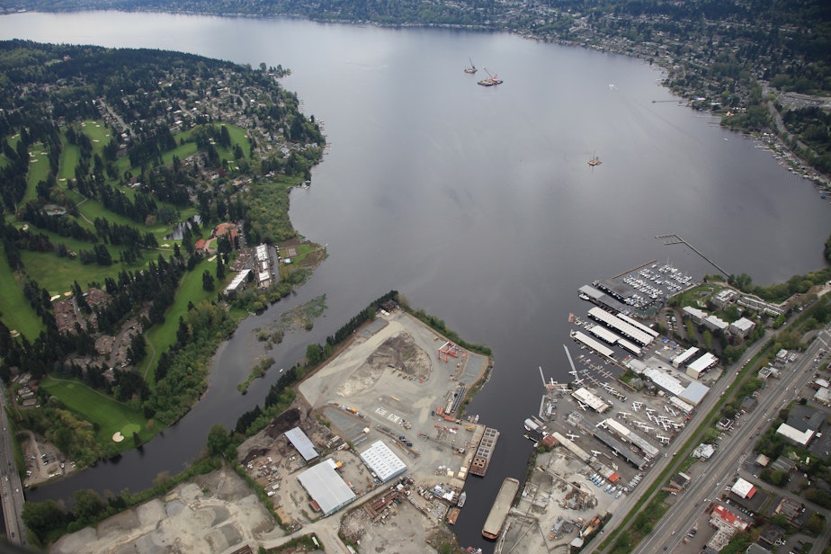 caption: View of the construction site in Kenmore at the north end of Lake Washington, April 29, 2012.