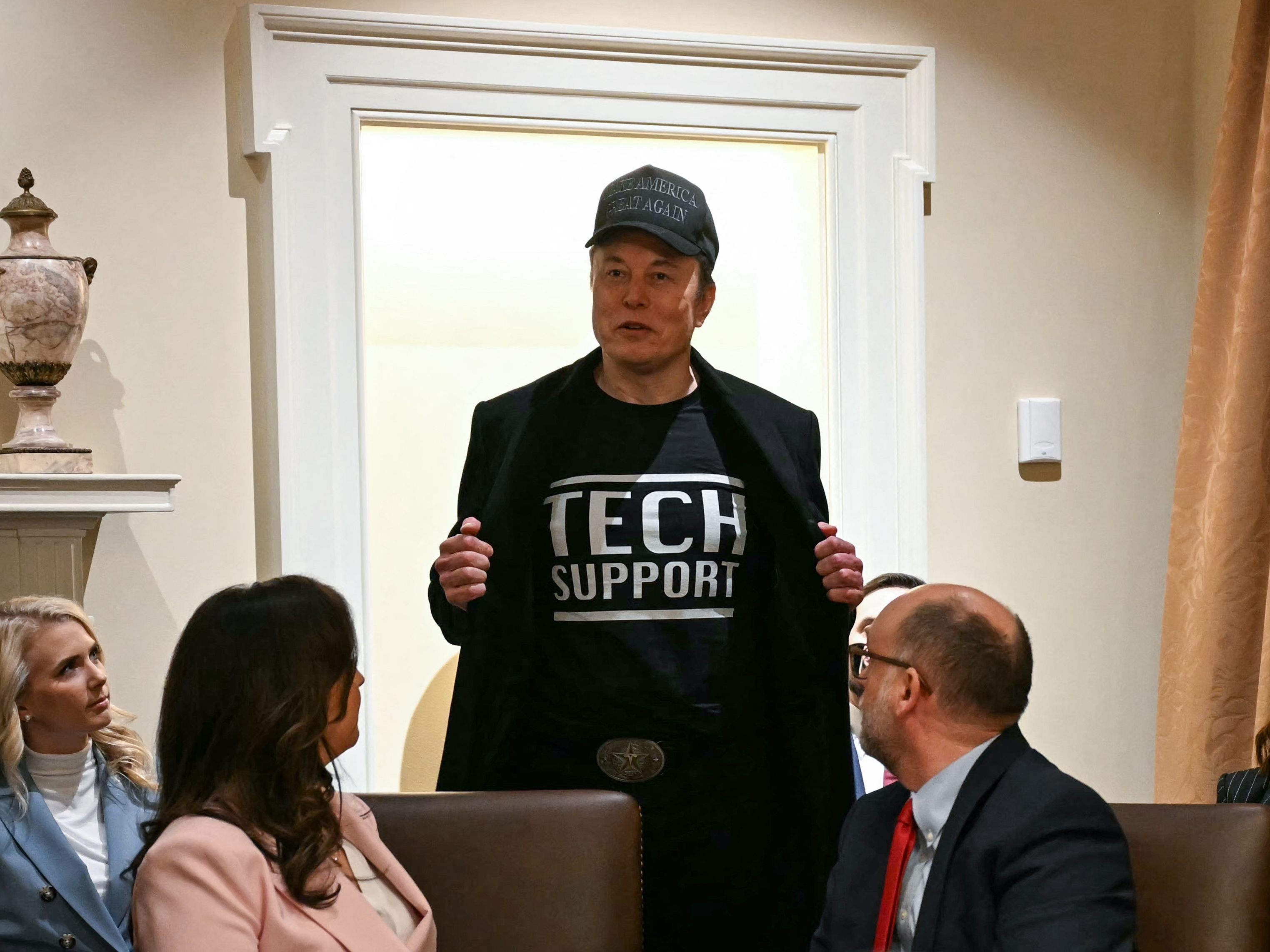 caption: Billionaire and presidential adviser Elon Musk speaking during a cabinet meeting at the White House in Washington, DC, on Feb. 26, 2025.