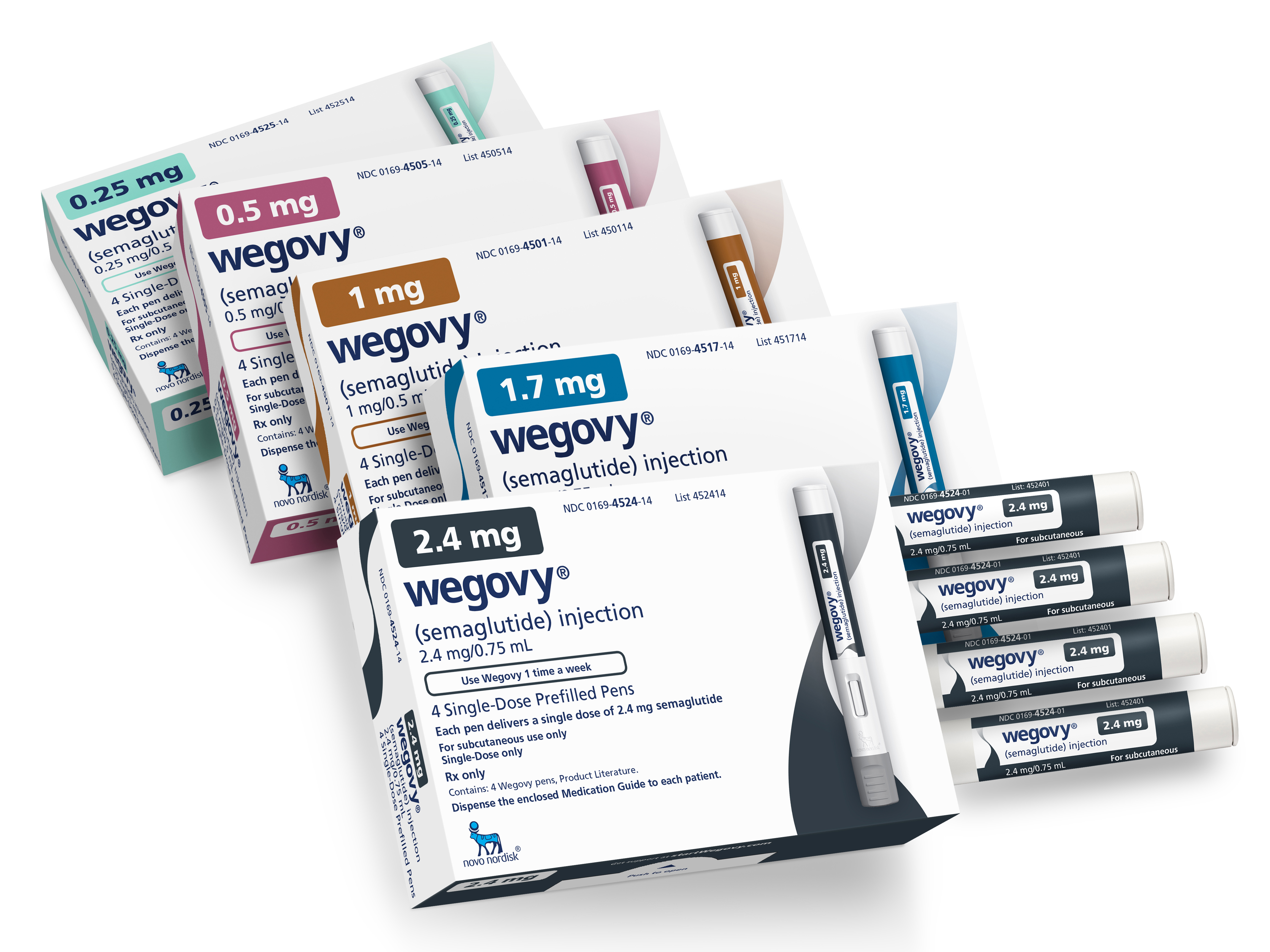 caption: This image provided by Novo Nordisk in January 2023 shows packaging for the company's Wegovy medication. The popular weight-loss drug can now be used to reduce the risk of stroke, heart attacks and other serious cardiovascular problems in patients who are overweight or who have obesity, the Food and Drug Administration said Friday.