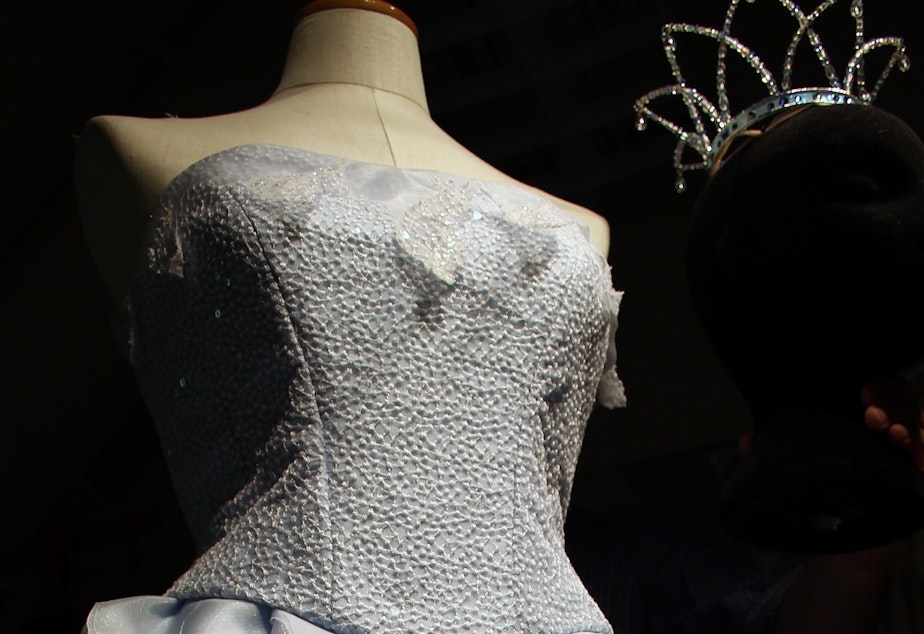 caption: A 'Snowflake' dress waits for the Pacific Northwest Ballet's new version of 'The Nutcracker.'