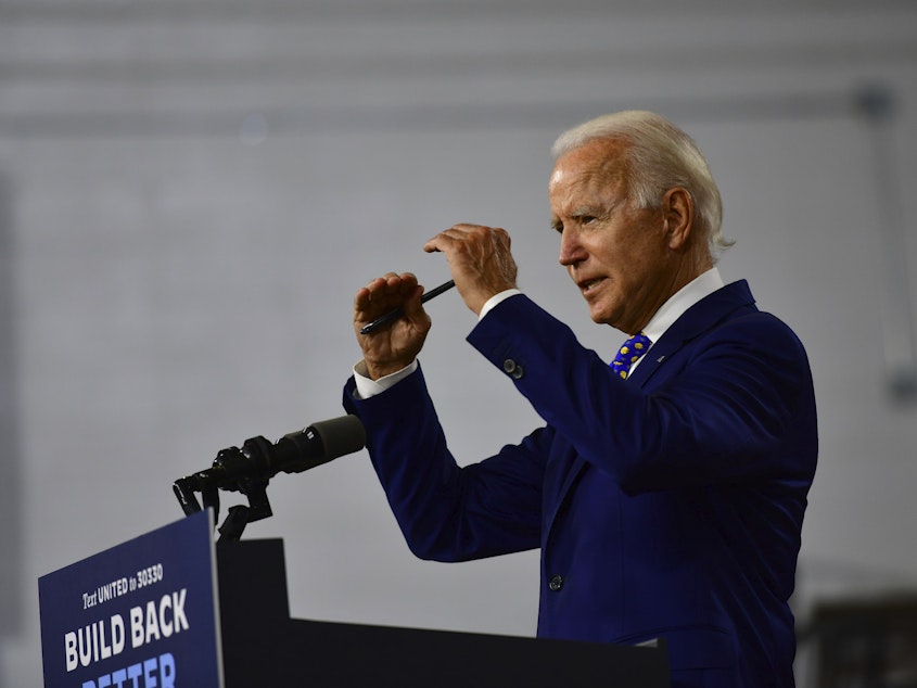 caption: Former Vice President Joe Biden, seen here at a speech in July in Delaware, has apologized for suggesting the African American community is not diverse.