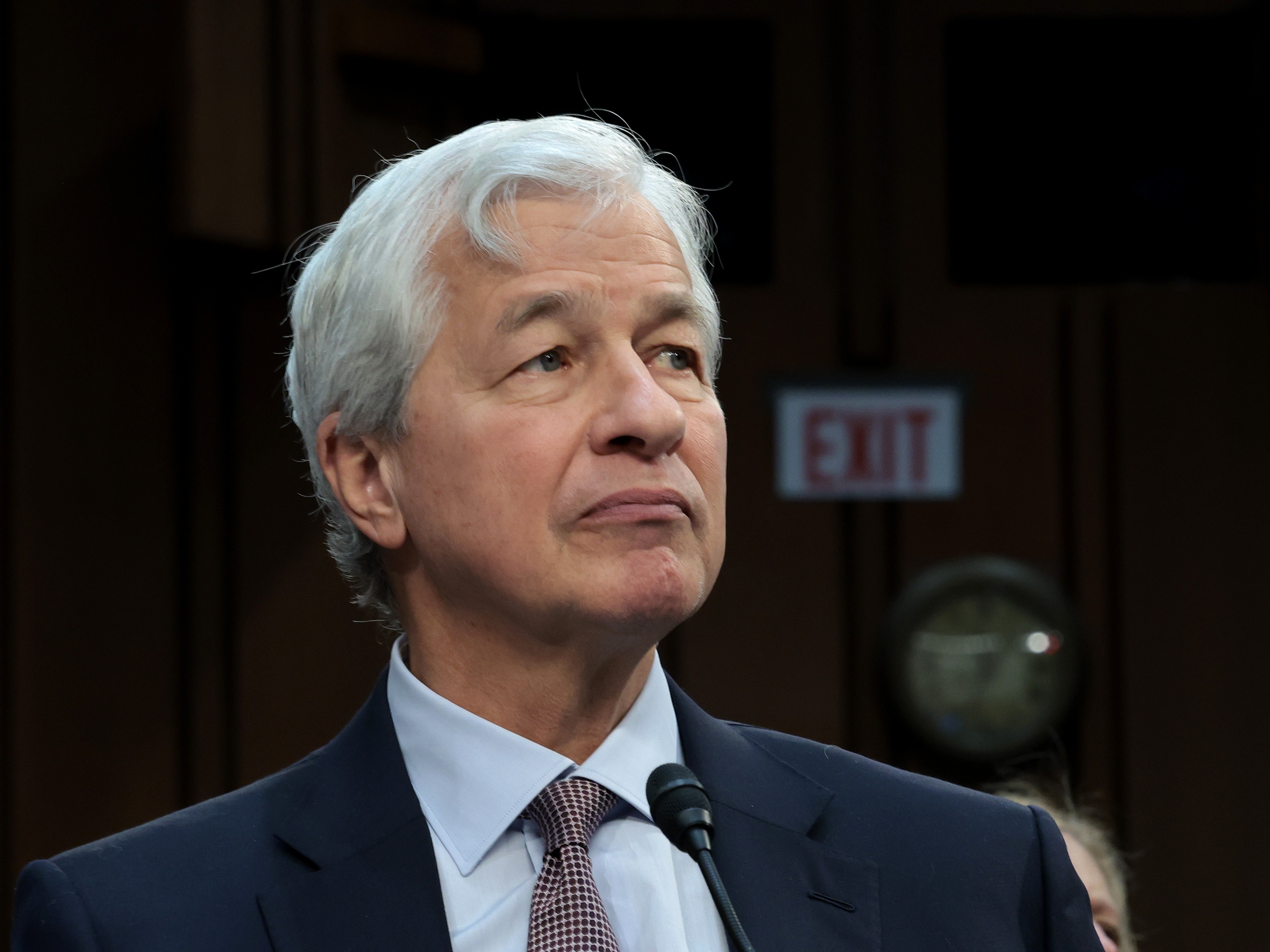 caption: Trump sued JPMorgan Chase and CEO Jamie Dimon (pictured) for a least $5 billion, alleging his accounts at the country's top lender were unfairly closed shortly after the Jan. 6 attack on the Capitol in 2021.