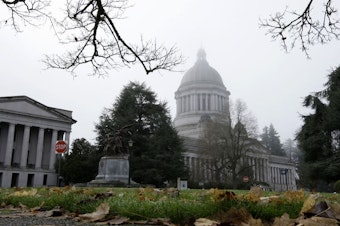 caption: The Captiol building in Olympia, Wash., is shrouded in fog Monday, Dec. 8, 2008, a little more than a month beofre the start of the 2009 legislative session. 