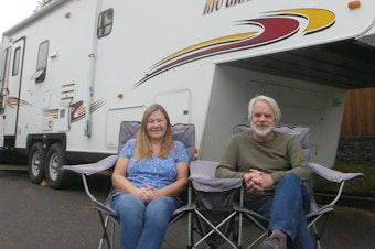 caption: Photographer Charlie Borland earned enough money through teaching online courses, he and his wife Barbara were able to buy an RV and sell their home in Bend, Ore.