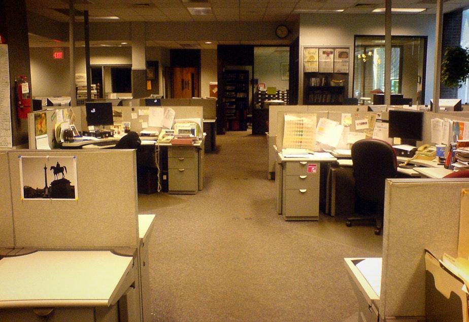 An empty local newsroom