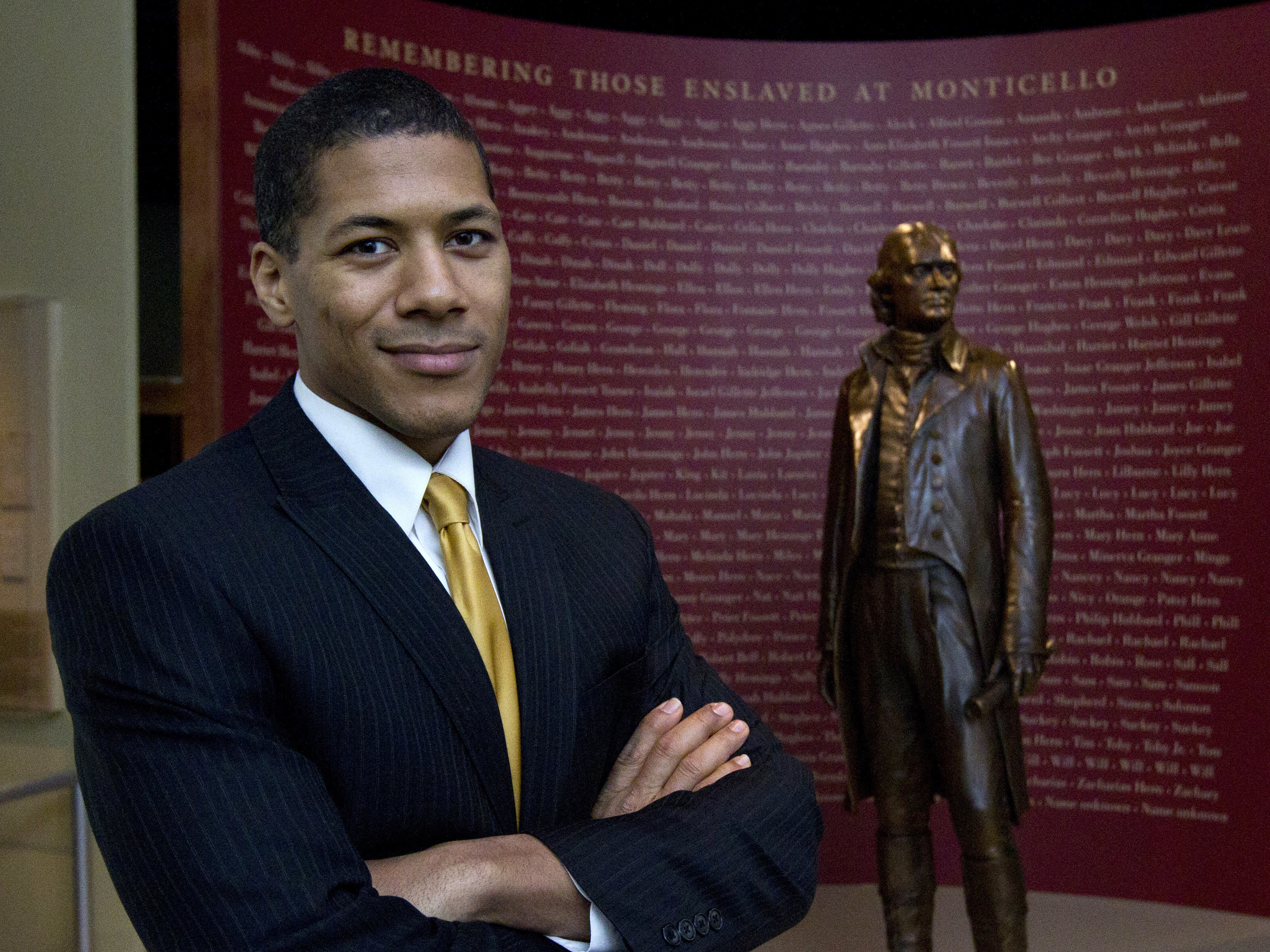 caption: Shannon LaNier poses at the Smithsonian's National Museum of American History in Washington, D.C. in 2012. LaNier is a descendant of Thomas Jefferson and Sally Hemings.