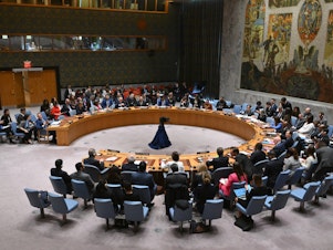 caption: The United Nations Security Council meets on the situation in the Middle East, including the war in Gaza, at U.N. headquarters in New York on Monday.