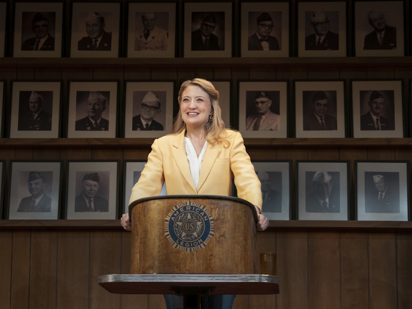 caption: Heidi Schreck performing <em>What the Conststution Means to Me.</em>