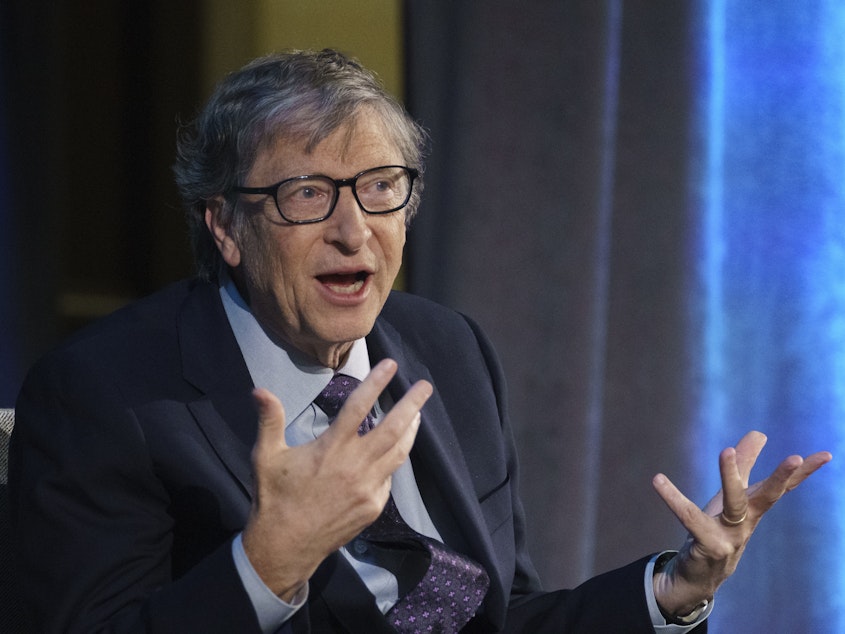caption: Bill Gates speaks during an interview with Chris Wallace of Fox News on Dec. 11, 2018.