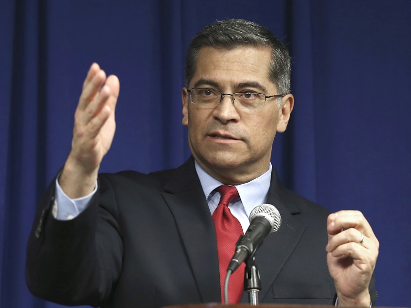 caption: California Attorney General Xavier Becerra announced the lawsuit he is co-leading with Massachusetts Attorney General Maura Healey, over the Trump administration's plan to detain immigrant children indefinitely.