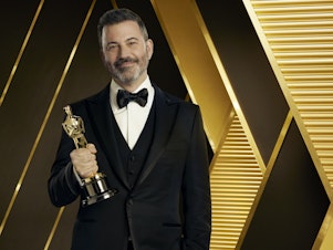 caption: Jimmy Kimmel hosts the 95th Oscars Sunday night.