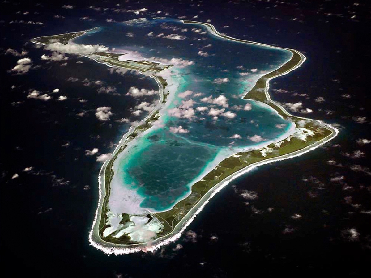 caption: This image released by the U.S. Navy shows an aerial view of Diego Garcia.