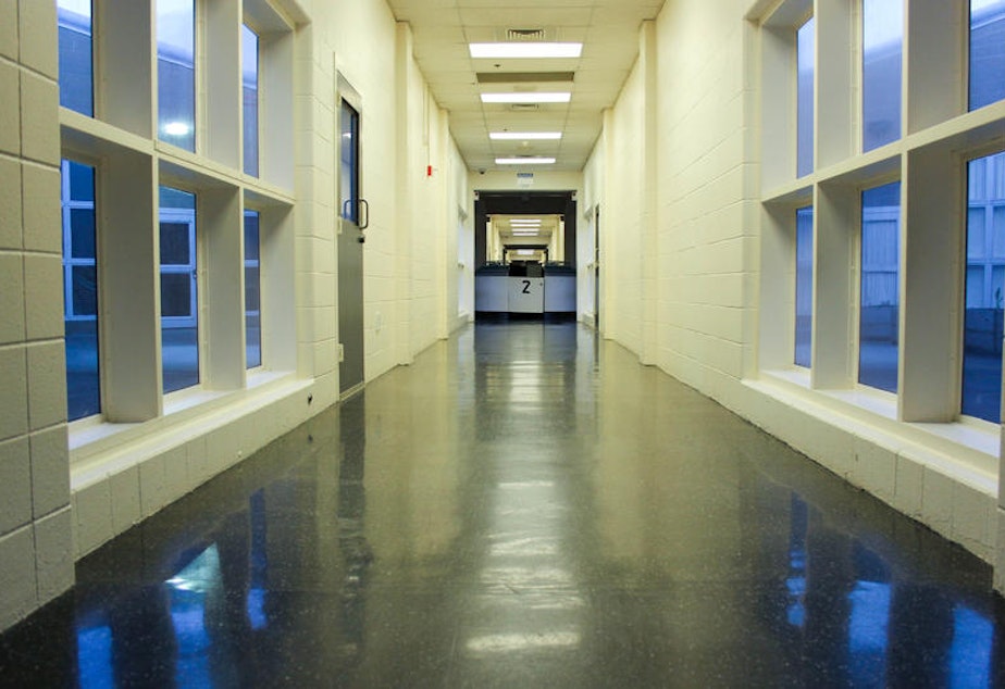caption: A main corridor at the King County juvenile detention center in Seattle's Central District. This building will be demolished after the new facility is constructed.