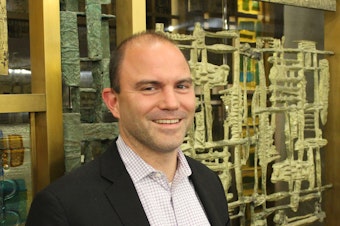 caption: Ben Rhodes at the Seattle Public Library Central Library