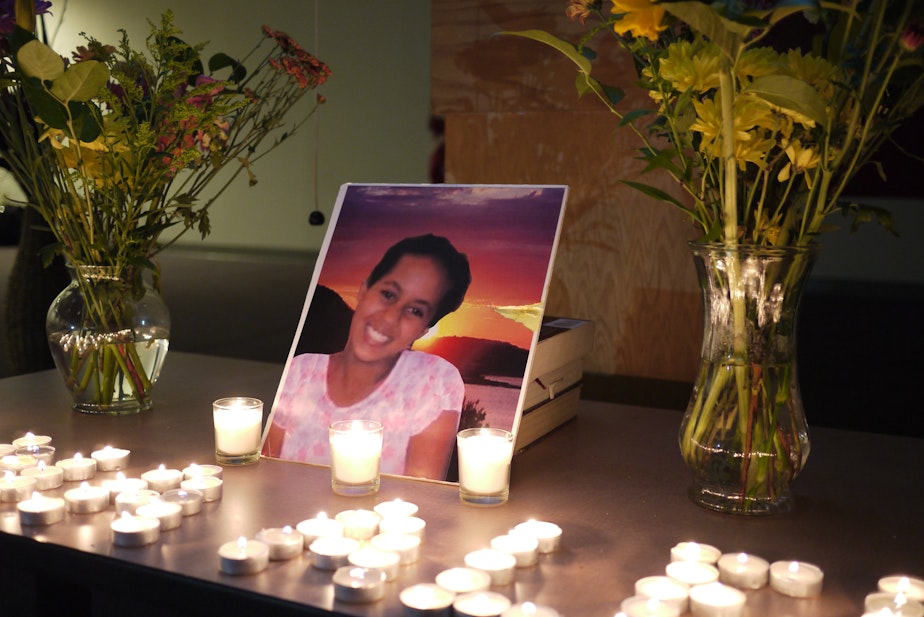 caption: Hana Williams, believed to be about 13, was honored at a vigil held after her adopted parents were sentenced to decades in prison.