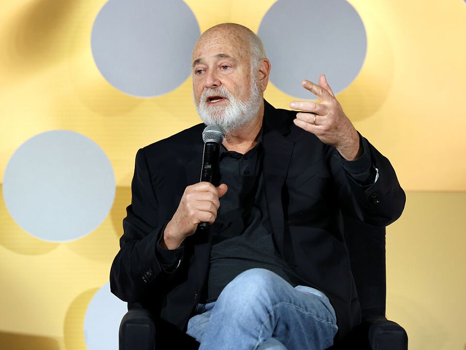 caption: Rob Reiner speaks onstage at the screening of "The American President" during the 2025 TCM Classic Film Festival at TCL Chinese Theatre on April 25 in Hollywood.
