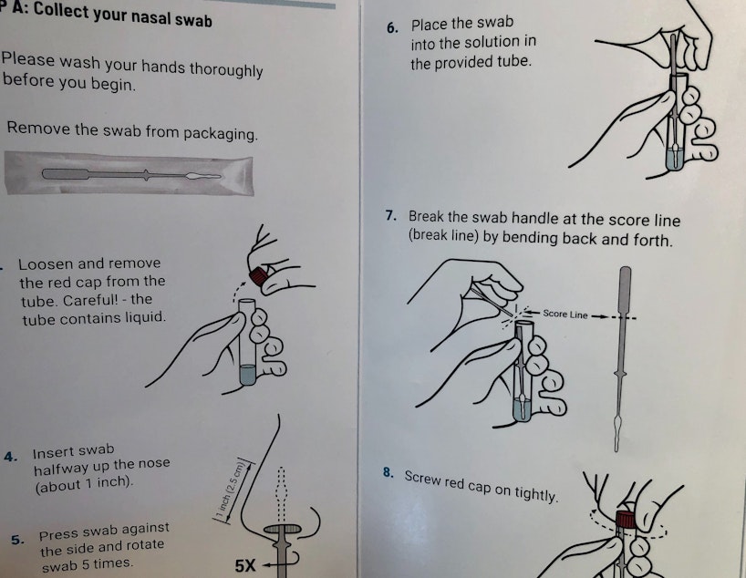 caption: Directions for the SCAN home swab kit for Covid-19.