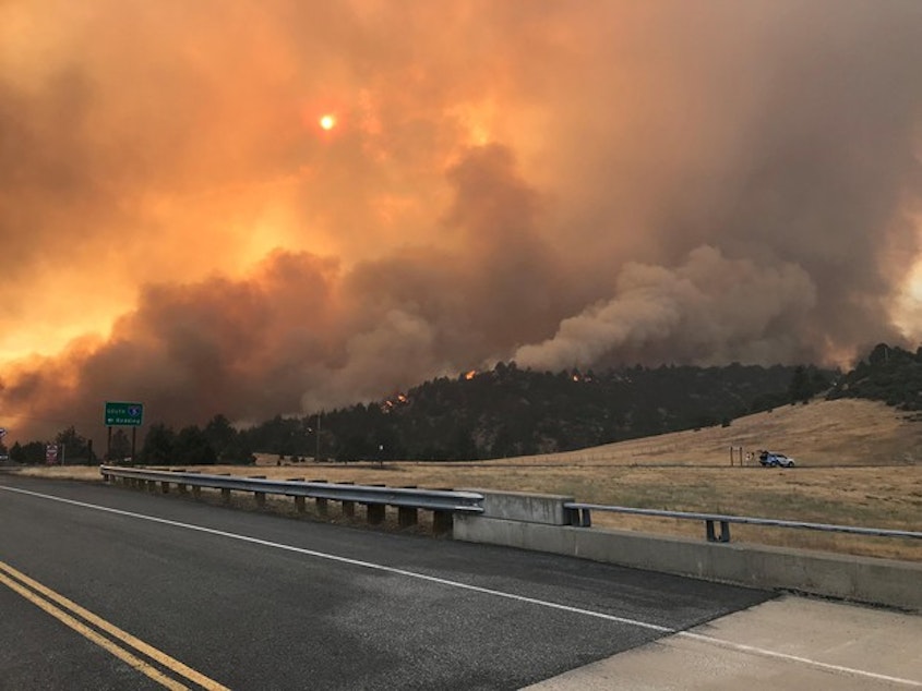 caption: <p>The Klamathon Fire which started July 5, 2018,&nbsp;burns its way along the California-Oregon border.</p>