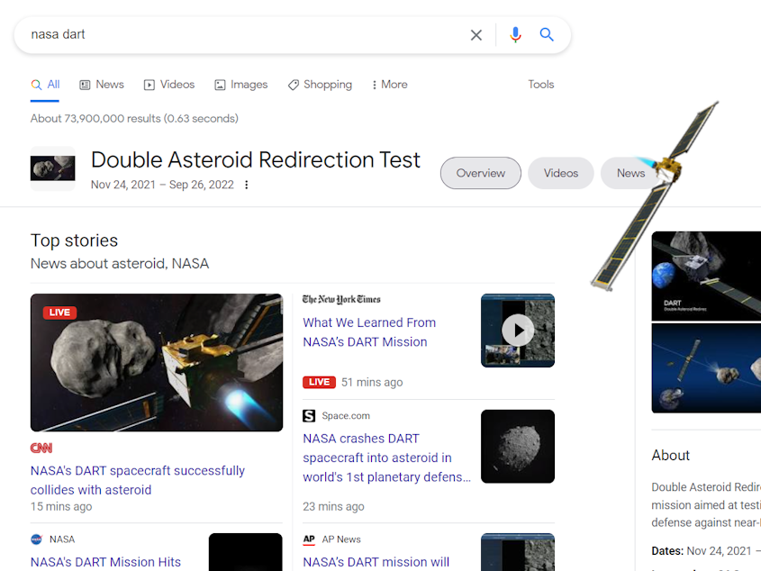 caption: Google's new animation shows a spacecraft knocking your screen off-kilter.