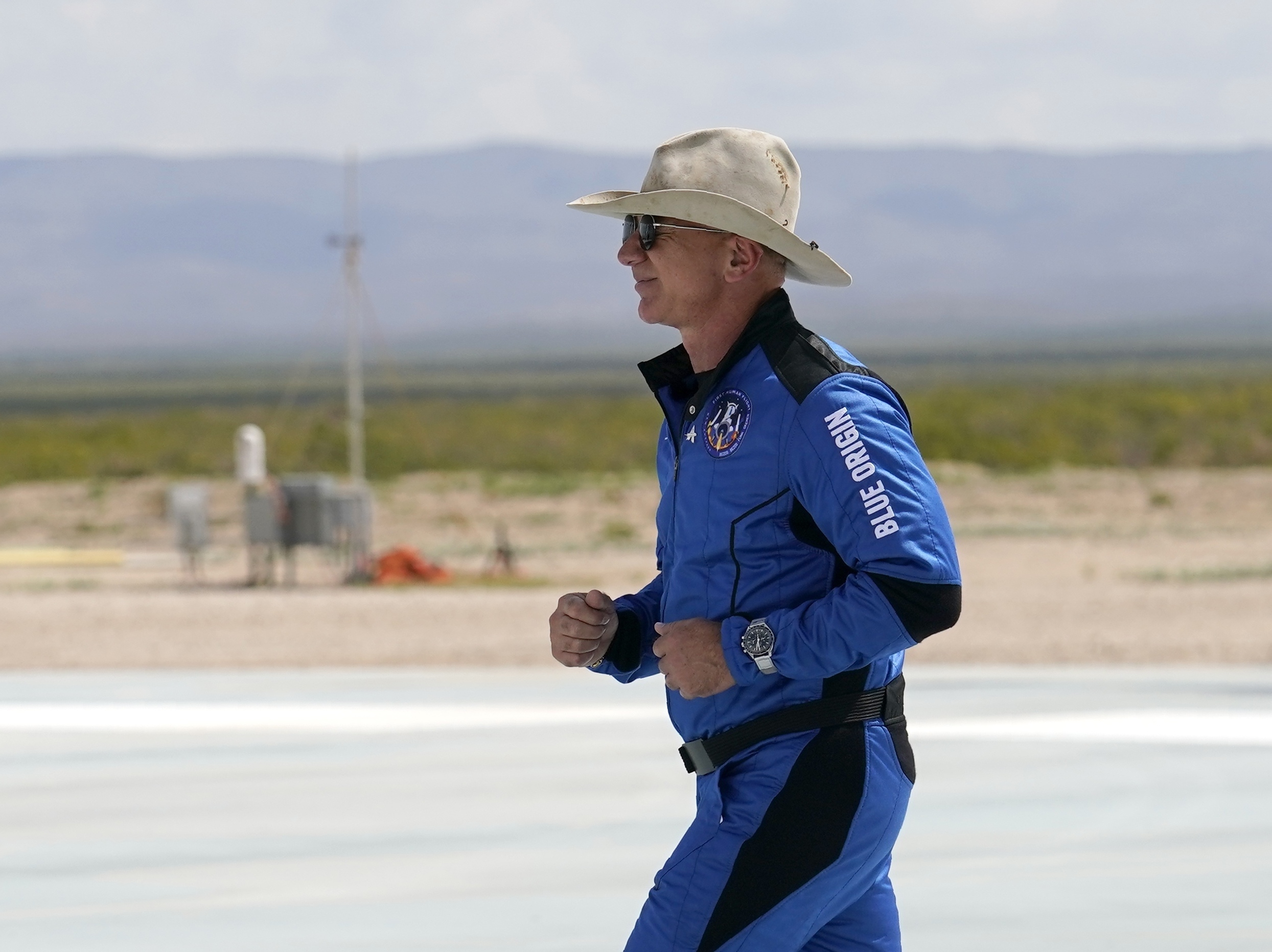 caption: Jeff Bezos, founder of Amazon and space tourism company Blue Origin, jogs onto his rocket landing pad ahead of his trip to the edge of space on Tuesday. When top executives like Bezos have dangerous hobbies, there's often little company boards can do.