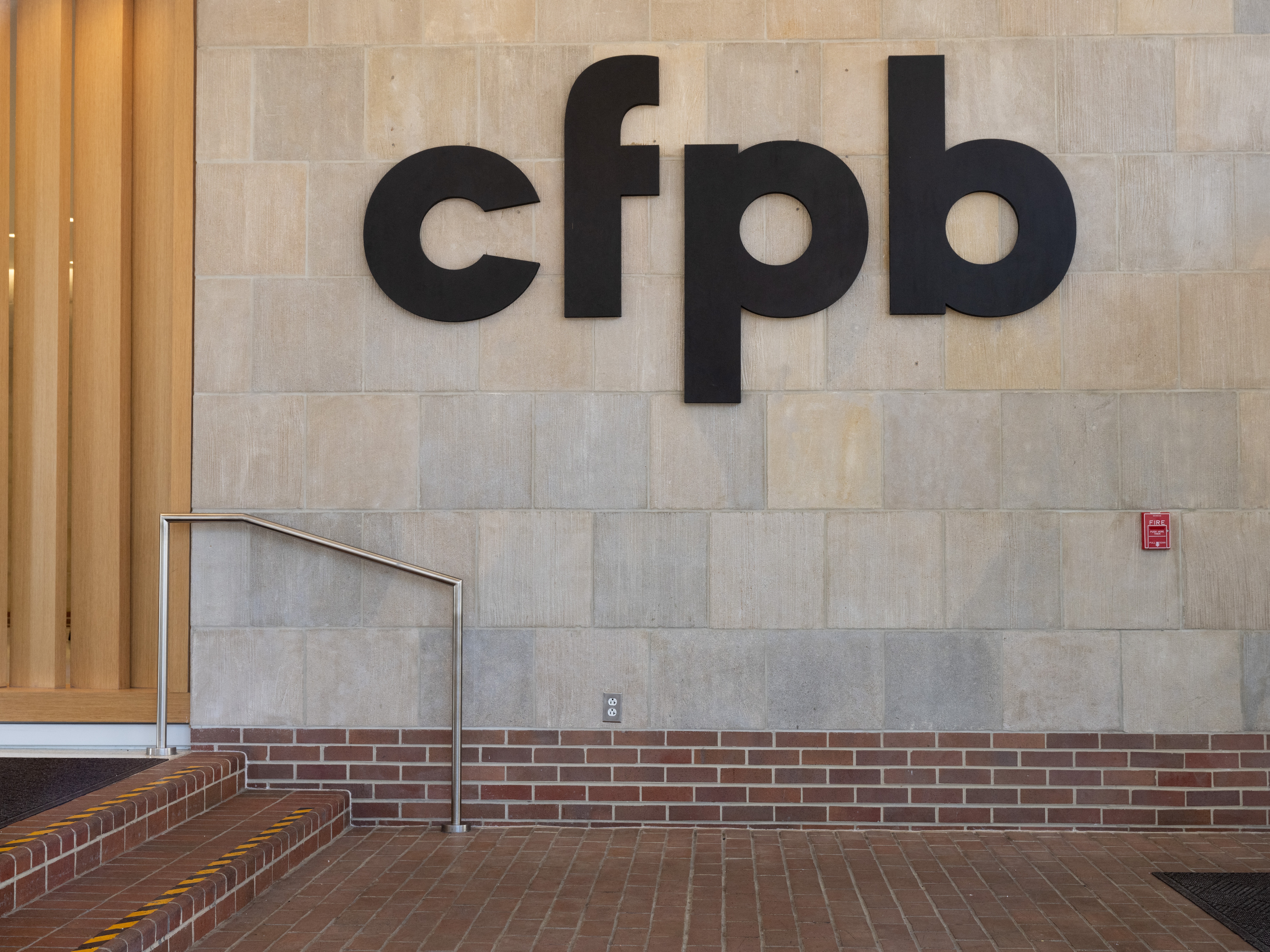 caption: A view of the Consumer Financial Protection Bureau (CFPB) headquarters building in Washington, DC, on February 10, 2025.