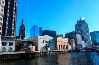 caption: The Tower of the City Hall is seen in downtown Milwaukee, Wis., in January 2020.