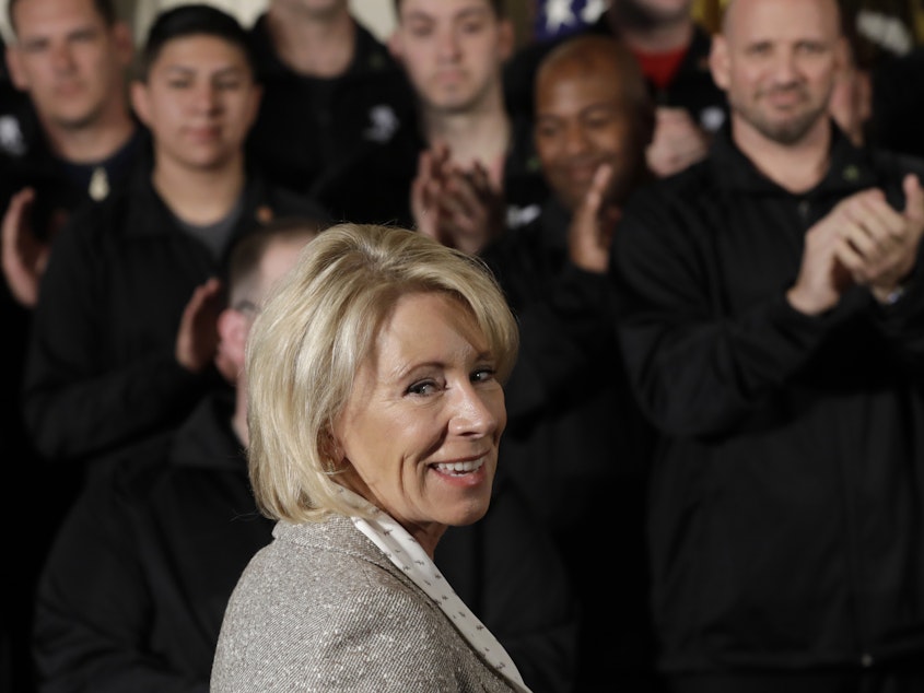 caption: U.S. Secretary of Education Betsy DeVos has not responded publicly to the letter seeking automatic student loan forgiveness for veterans who are permanently disabled.