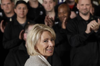 caption: U.S. Secretary of Education Betsy DeVos has not responded publicly to the letter seeking automatic student loan forgiveness for veterans who are permanently disabled.