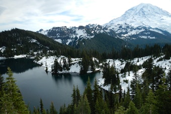 caption: Eunice Lake from Tolmie Peak in Rainier National Park, Washington. 