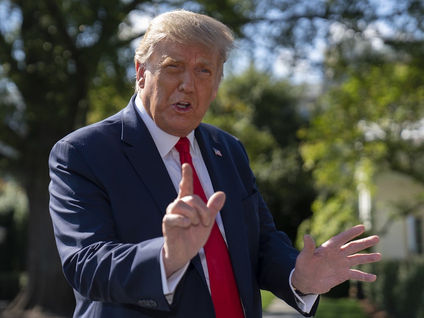 caption: President Trump answers questions about his remarks in Tuesday's presidential debate about white supremacist groups after many congressional Republicans suggested he needed to be clearer denouncing the movement.