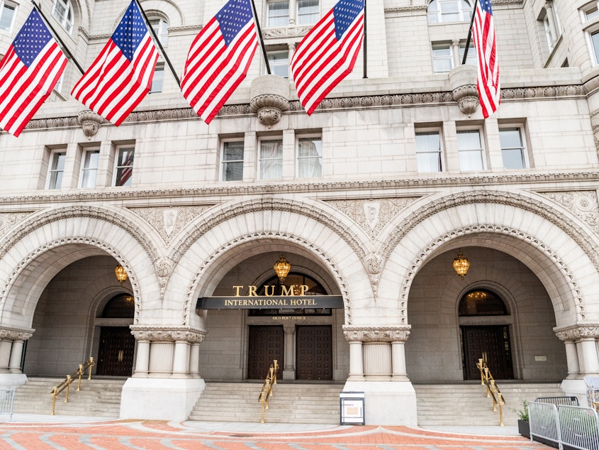 caption: The Trump International Hotel in Washington, D.C., is the focus of one of three pending lawsuits claiming the president is violating the Constitution by not divesting from his business empire.