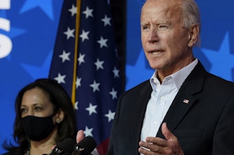 caption: Joe Biden speaks Thursday in Wilmington, Del., with Sen. Kamala Harris at his side. World leaders reacted to Biden's victory, mostly congratulating the president-elect and vice president-elect.