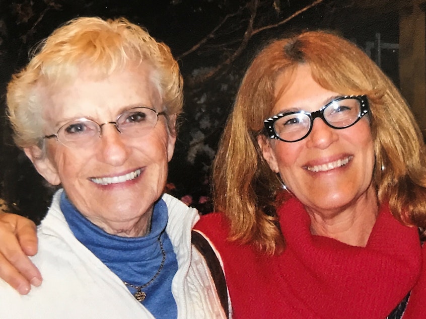caption: Jackie Stockton (left) and daughter Alice Stockton-Rossini at the Philadelphia Flower Show in March 2019. The two women have recovered from COVID-19 after an outbreak hit their New Jersey community.