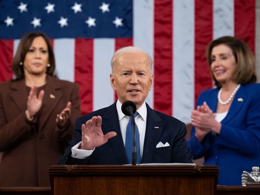 caption: WASHINGTON, DC - MARCH 01: U.S. President Joe Biden delivers the State of the Union address to a joint session of Congress in the U.S. Capitol House Chamber on March 1, 2022 in Washington, DC. Among other issues, Biden spoke on his administration's plans to address mental health care in the U.S.