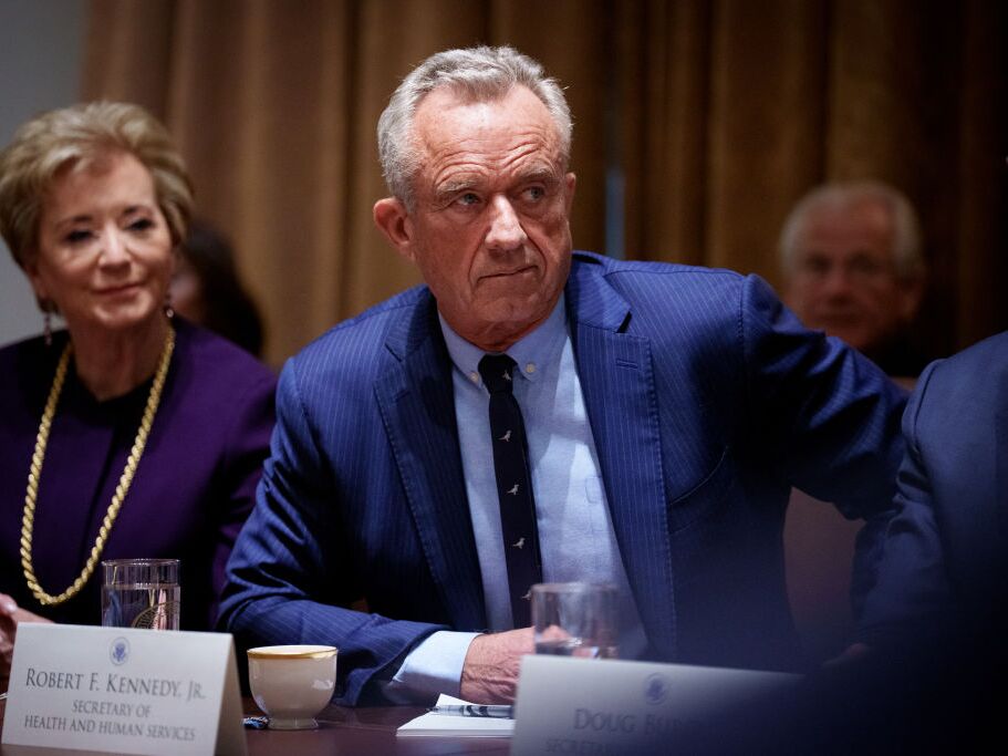 caption: Education Secretary nominee Linda McMahon (L), and U.S. Health and Human Services Secretary Robert F. Kennedy Jr., (C) appear during a Cabinet meeting at the White House on February 26, 2025 in Washington, DC.
