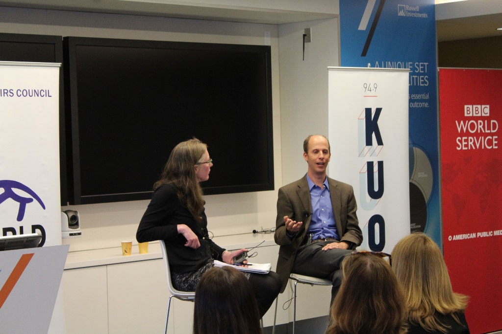 caption: Amy Radil and Anthony Zurcher at Russell Investments