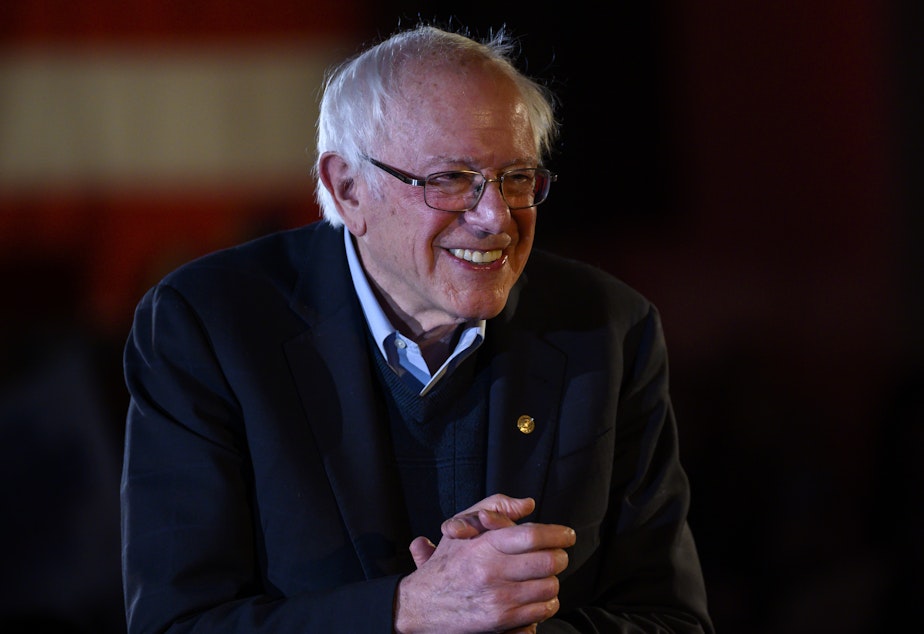 caption: Democratic presidential candidate Sen. Bernie Sanders, seen at a campaign event on Dec. 31, raised more than $34.5 million the past quarter, his campaign announced on Thursday.