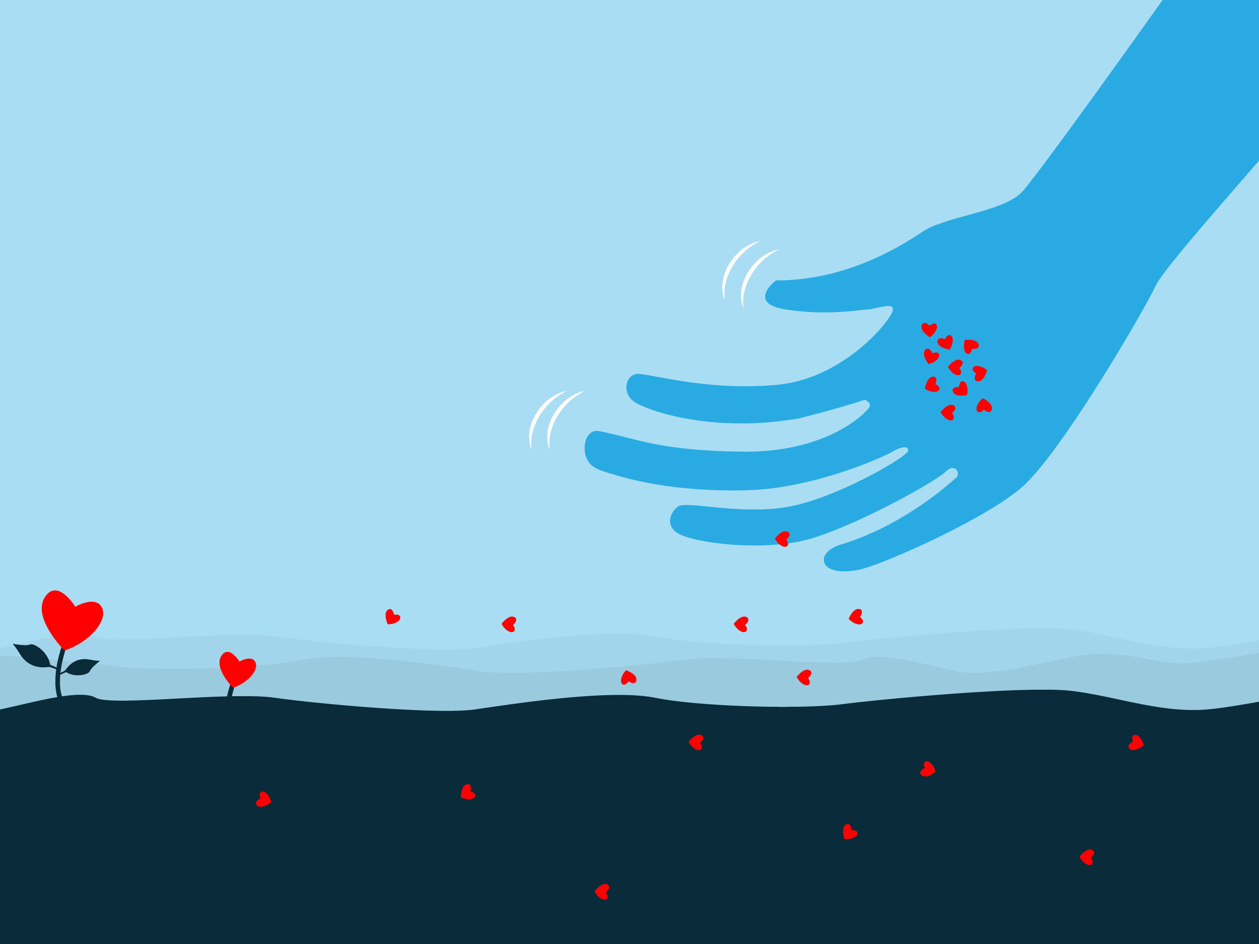 Sowing hearth shape seeds of love.