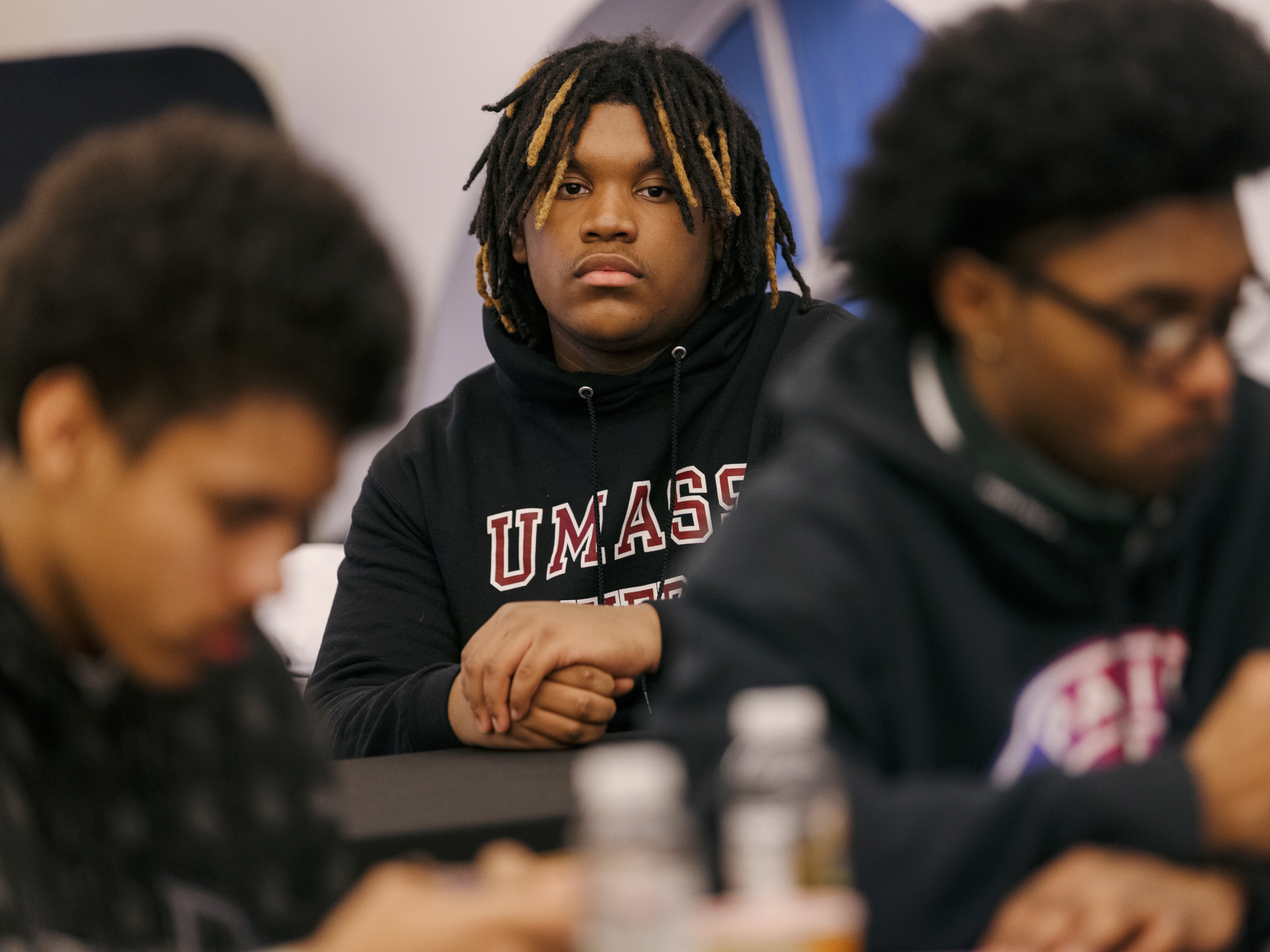caption: Gabriel Dorvil, 14, has struggled mightily with his mental health. He is already 6'4" tall and often mistaken for an adult. A curriculum at church has helped him accept himself and deal with how people sometimes react to him.