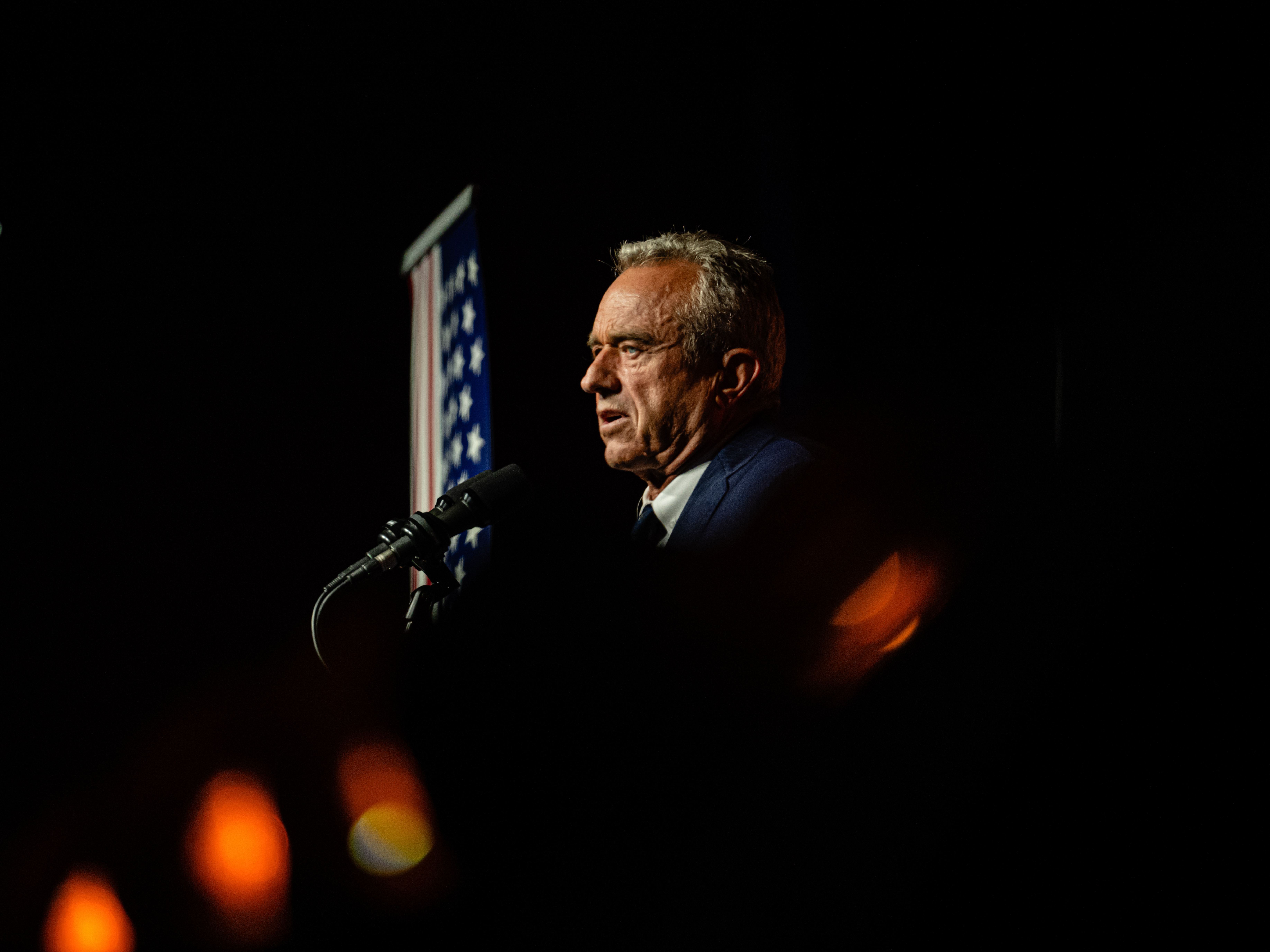 caption: Independent presidential candidate Robert F. Kennedy, Jr. gives a keynote speech during the Bitcoin 2024 conference on July 26 in Nashville, Tenn.