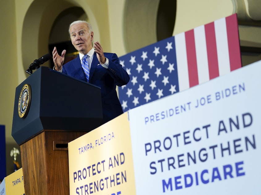 caption: President Joe Biden spoke about his administration's plans to protect Medicare and lower health care costs, Thursday, the same day his administration released draft guidance of Medicare's new plan to regulate drug prices.